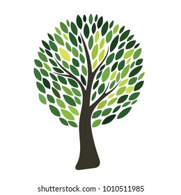 Geen tree silhouette isolated on white background. Vector