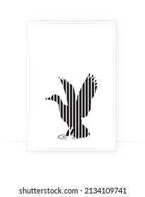 Gees silhouette isolated on white background, vector. Scandinavian minimalist poster design in frame. Modern wall art,  artwork. Graphic design, Geometric bird