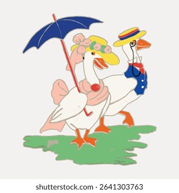 Geese character vintage illustration, isolated vector element. 