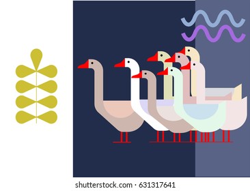 Geese and a plant