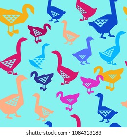 Geese seamless pattern on a colored background. Bird pattern for printing