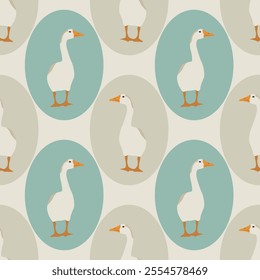 Geese seamless pattern. Retro vector wallpaper. Flat cute illustrations background