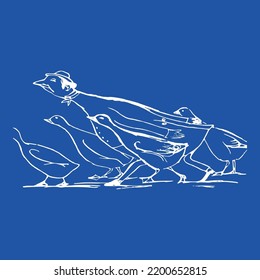 Geese Silly Person Male People Cartoon Birds Edward Animals Victorian Nonsense Old Humor Man Lear Sketch Fashioned Vintage Limericks Drawing Funny Humour Vector