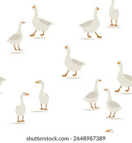 Vetor de gansos padrão semless. Ilustrações planas. Estilo de criação para design têxtil e papel de parede
