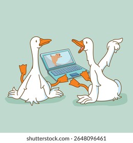 gansos assistindo a um filme, cinema, interessante, uau, admiração, trama interessante, ganso bobo, amigos assistindo a um filme, capivara, dançando, aprendendo, dois gansos, branco, amigos, companhia, diversão, barulhento