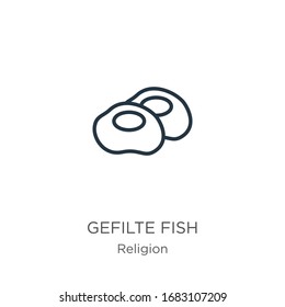 Gefilte fish icon. Thin linear gefilte fish outline icon isolated on white background from religion collection. Line vector sign, symbol for web and mobile