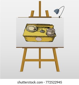 Geiger counter radiation detector meter. Hand drawn vector stock illustration.