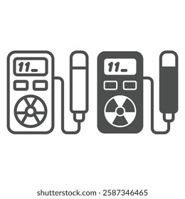 Geiger counter tool line and solid icon, atomic energy concept. Vector graphics. Device to measure radioactivity sign on white background, outline style icon for mobile or web design