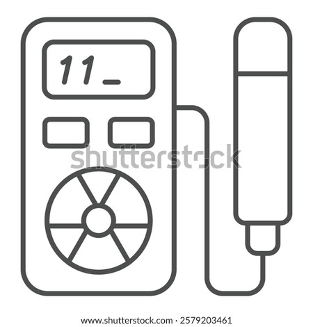 Geiger counter tool thin line icon, atomic energy concept. Vector graphics. Device to measure radioactivity sign on white background, outline style icon for mobile or web design