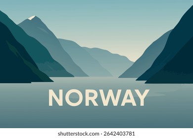 Geirangerfjord in Norway is enveloped in mystical morning fog, creating a serene and breathtaking atmosphere. 