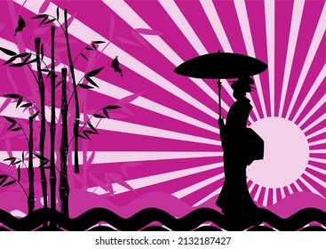 geisha asian girl silhouette background illustration in vector format