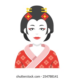 Geisha character vector illustration. Isolated on white background.