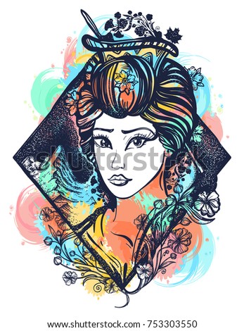 geisha color photos Woman shaved hair haircut
