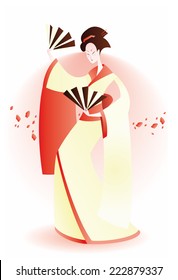 geisha dance with fan and petals.