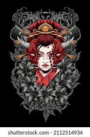 geisha devil mascot cartoon in vector