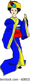 Geisha doll in blue kimono. Vector illustration 