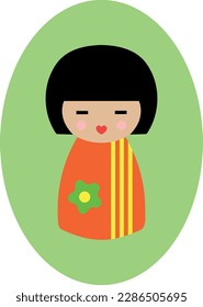 Geisha drawing on green oval background