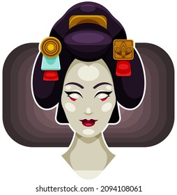 Geisha. Face with background. Tokyo woman. Sticker.
