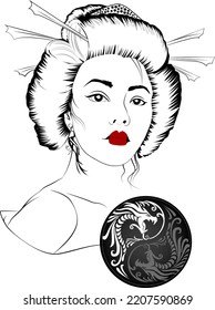 Geisha Face Illustration On White Background