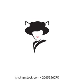 Geisha face kimono traditional style logo vector