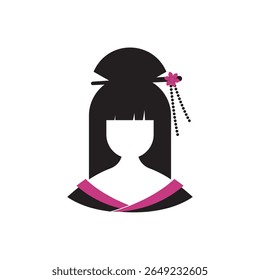 Geisha face kimono tradicional estilo logotipo vetor