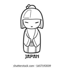 Geisha Figure Japan Traditional Doodle. Icons Sketch Hand Made. Design Vector Line Art.