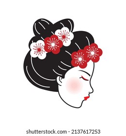 geisha with flowers in hair isolated