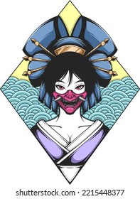 Geisha Girl Oni Mask Vector Image