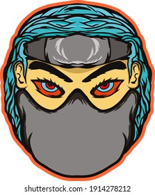 geisha girl wearing a mask, illustration for the t-shirt design, a t-shirt illustration design