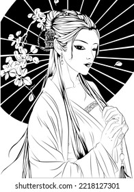 geisha holding parasol and posing