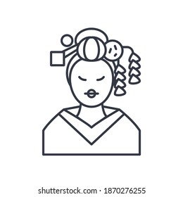 Geisha icon, linear isolated illustration, thin line vector, web design sign, outline concept symbol with editable stroke on white background.