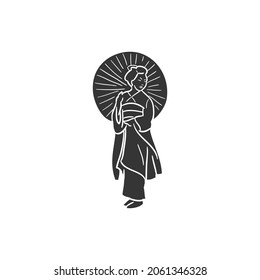 Geisha Icon Silhouette Illustration. Oriental Woman Vector Graphic Pictogram Symbol Clip Art. Doodle Sketch Black Sign.