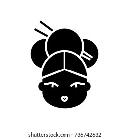 geisha icon, vector illustration, black sign on isolated background