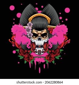 Geisha illustration with japanese mask available for you