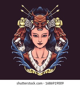 Geisha japan art vector illustration