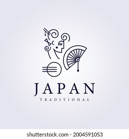 geisha japan logo salon , traditional dancer, girl vector illustration line art design