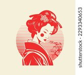 Geisha, Japan. Retro and simplicity line drawing. Japan tourism poster,  icon, logo template. 
