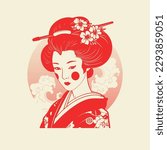 Geisha, Japan. Retro and simplicity line drawing. Japan tourism poster,  icon, logo template. 