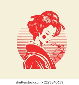 Geisha, Japan. Retro and simplicity line drawing. Japan tourism poster,  icon, logo template. 