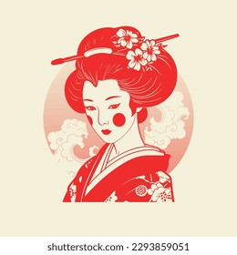 Geisha, Japan. Retro and simplicity line drawing. Japan tourism poster,  icon, logo template. 