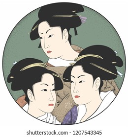 Geisha japan women. Beautiful Japanese Geisha  Vector Illustration.