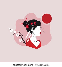 Geisha japan women. Vector and fashion Illustration.