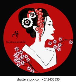 geisha. Japanese Woman. Woman is in a circle