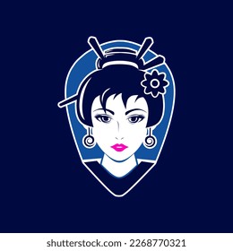 Geisha japanese woman portrait logo colorful design with dark background. Abstract vector illustration. Isolated dark background for t-shirt, poster, clothing, merch, apparel