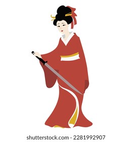 Geisha with katana. Vector illustration