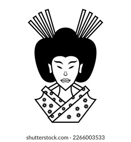 Geisha Lady Vector Black And White Logo Design Mascot template