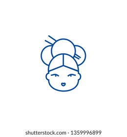 Geisha line icon concept. Geisha flat  vector symbol, sign, outline illustration.