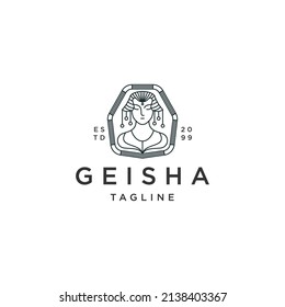 Geisha line logo icon design template flat vector