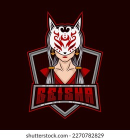 Geisha Logo. geisha kitsune mask mascot logo design vector with modern illustration concept style for badge, emblem and esport team.