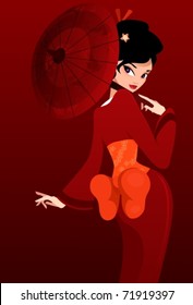 Geisha looking over sholder.Vector illustration